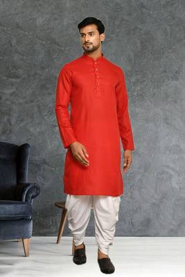 Mens cotton plain dhoti kurta 1