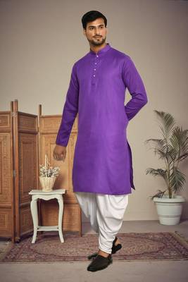 Mens cotton plain dhoti kurta 1