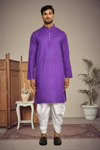 Mens cotton plain dhoti kurta