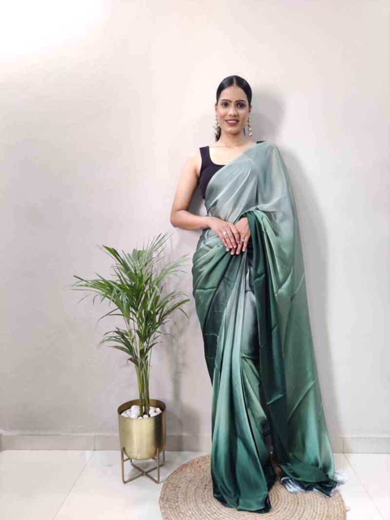 light Colour Rangoli Silk Fabric Ready To Wear Saree WITH UN-STITCHED BLOUSE