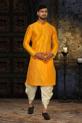 Mens silk embroidered dhoti kurta 1
