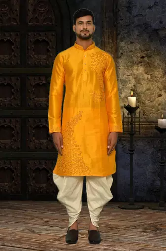 Mens silk embroidered dhoti kurta