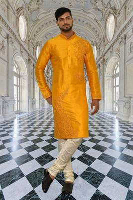 Mens silk embroidered kurta pajama 1