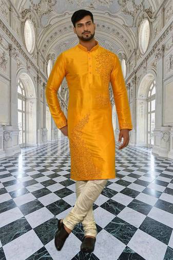 Mens silk embroidered kurta pajama