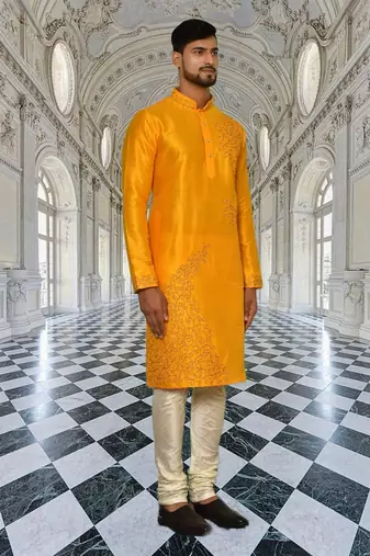 Mens silk embroidered kurta pajama