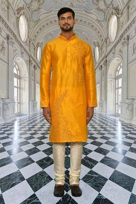 Mens silk embroidered kurta pajama 3