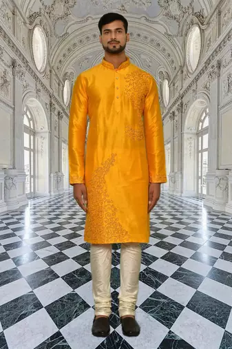Mens silk embroidered kurta pajama