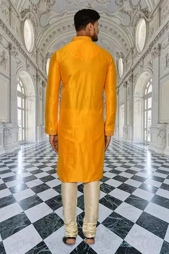 Mens silk embroidered kurta pajama