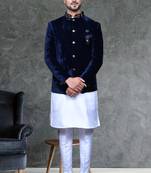 Mens silk plain kurta pajama with jodhpuri velvet jacket