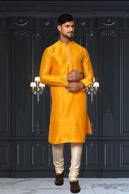Mens silk plain kurta pajama 1