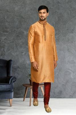 Mens silk embroidered kurta pajama 1