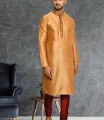Mens silk embroidered kurta pajama