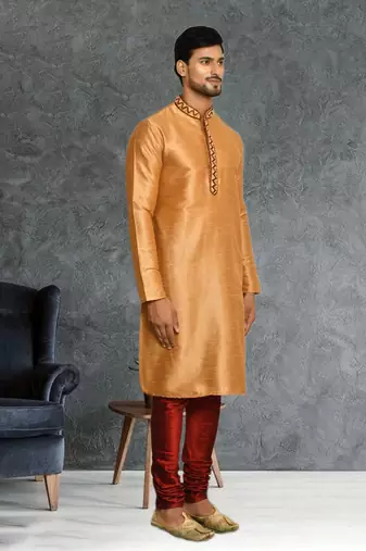 Mens silk embroidered kurta pajama