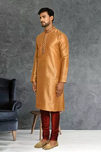 Mens silk embroidered kurta pajama