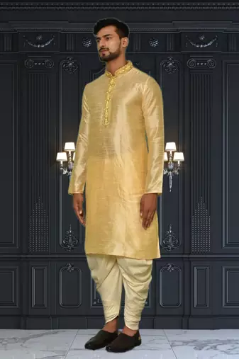 Mens silk embroidered dhoti kurta