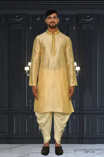 Mens silk embroidered dhoti kurta
