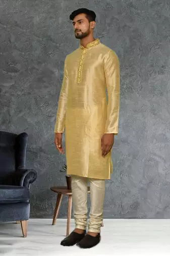Mens silk embroidered kurta pajama