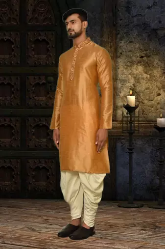 Mens silk embroidered dhoti kurta