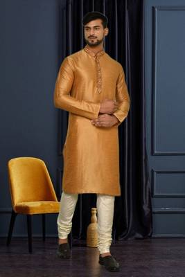 Mens silk embroidered kurta pajama 1