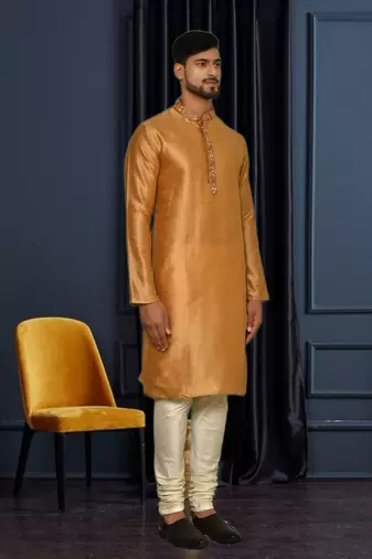 Mens silk embroidered kurta pajama