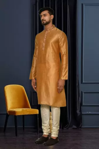 Mens silk embroidered kurta pajama