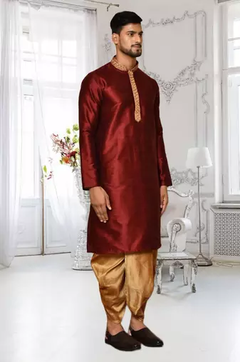 Mens silk embroidered dhoti kurta