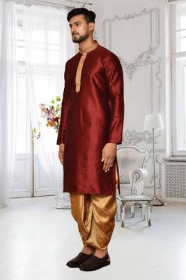 Mens silk embroidered dhoti kurta 3