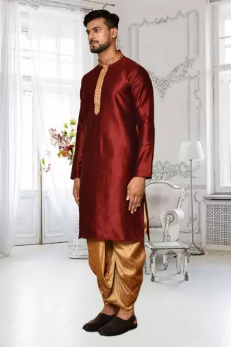 Mens silk embroidered dhoti kurta