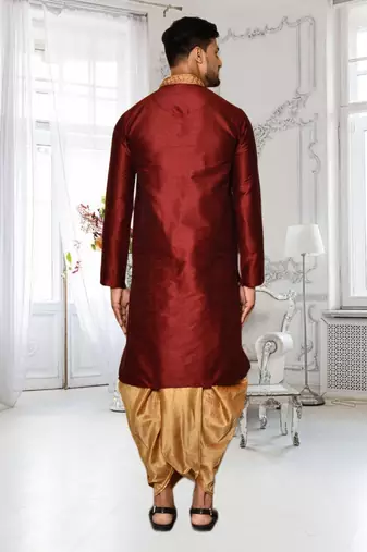 Mens silk embroidered dhoti kurta