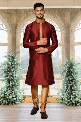 Mens silk embroidered kurta pajama 1