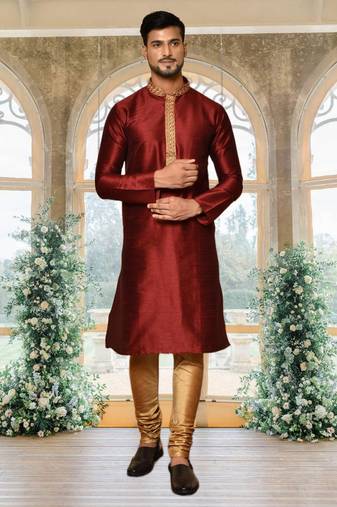 Mens silk embroidered kurta pajama