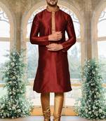 Mens silk embroidered kurta pajama