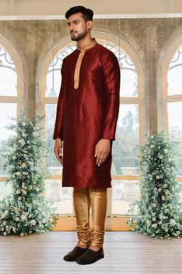Mens silk embroidered kurta pajama 3