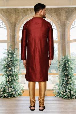 Mens silk embroidered kurta pajama 4
