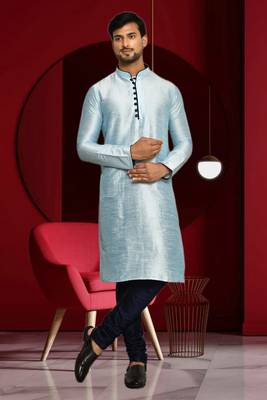 Mens silk plain kurta pajama 1