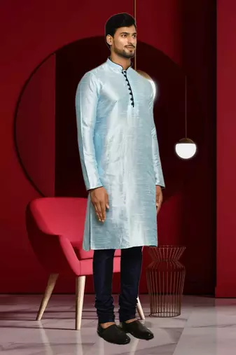 Mens silk plain kurta pajama