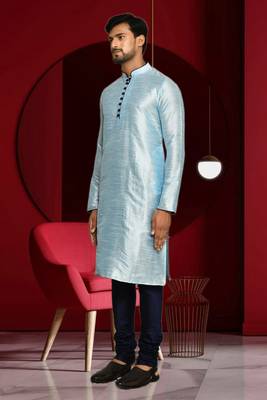 Mens silk plain kurta pajama 3