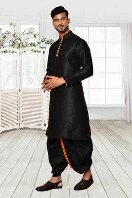 Mens silk plain dhoti kurta 1