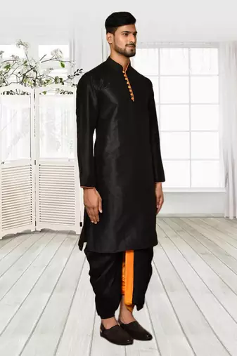 Mens silk plain dhoti kurta