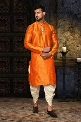 Mens silk plain dhoti kurta 1