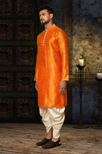 Mens silk plain dhoti kurta