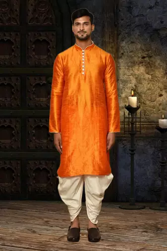 Mens silk plain dhoti kurta