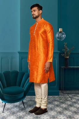 Mens silk plain kurta pajama 2