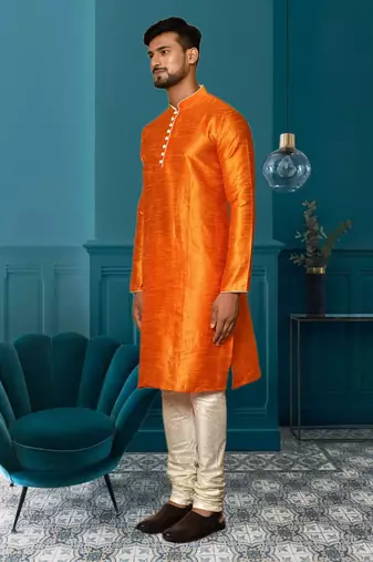 Mens silk plain kurta pajama