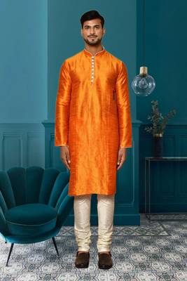 Mens silk plain kurta pajama 3