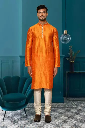 Mens silk plain kurta pajama