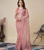 Pink Ethnic Soft Net Fancy Looking Saree For Girls