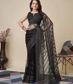 Black Ethnic Soft Net Fancy Looking Saree For Girls