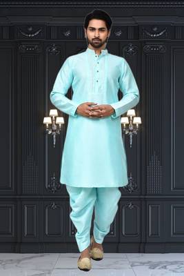 Mens silk plain dhoti kurta 1
