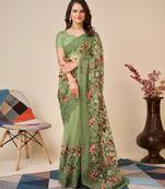 Green Colour Ethnic Designer Girlish Looking Partywear Saree